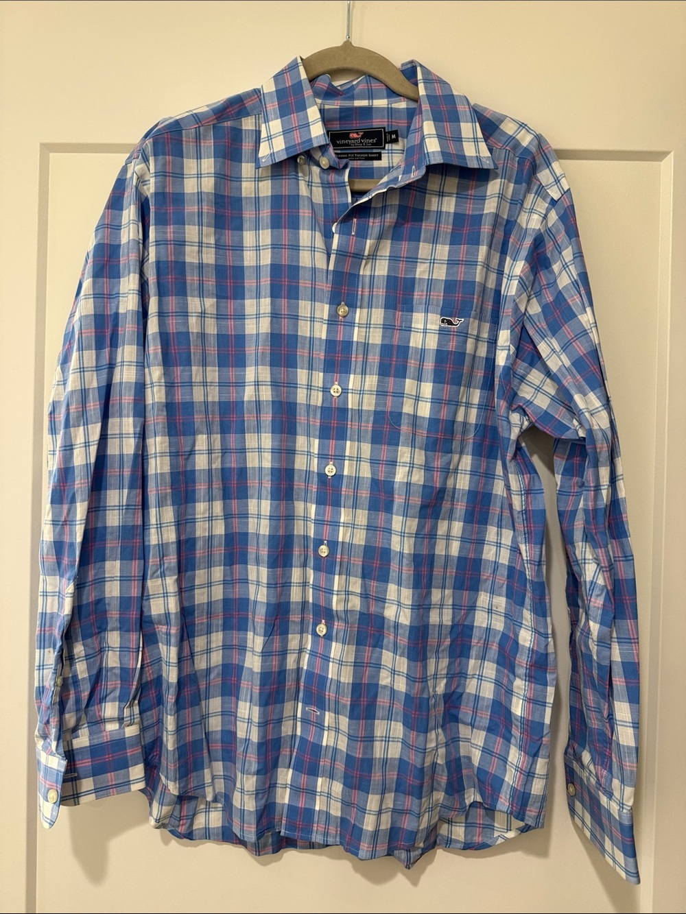 Vineyard Vines Blue, White & Pink Plaid Long-Sleeve Button-Down Shirt